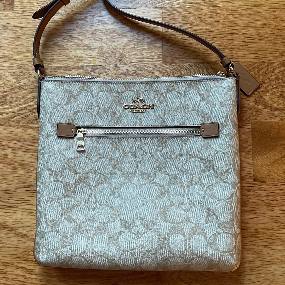 Coach Rowan File bag - light tan/cream signature canvas